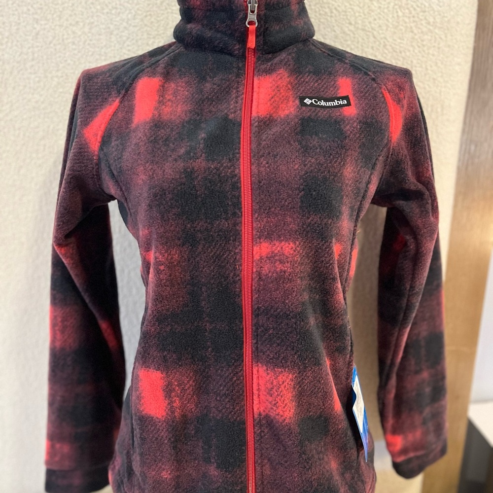 Columbia Kids pink & Black Plaid Fleece Jacket